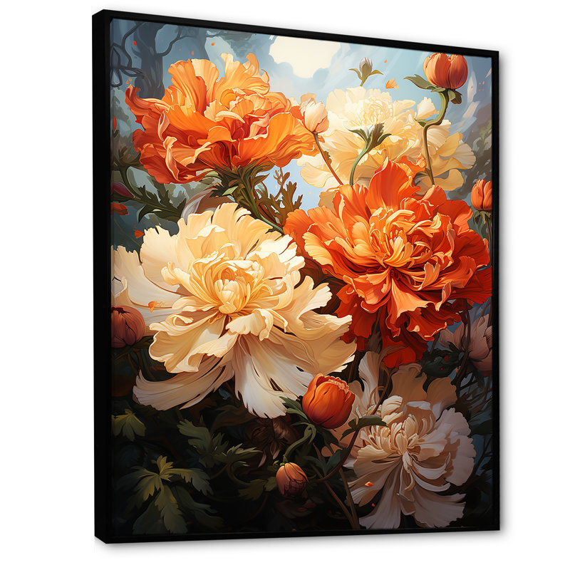 Pivoine beauté I - pivoines, art mural, Cadre flottant noir, H 40 po x l 30 po x P 1,5 po