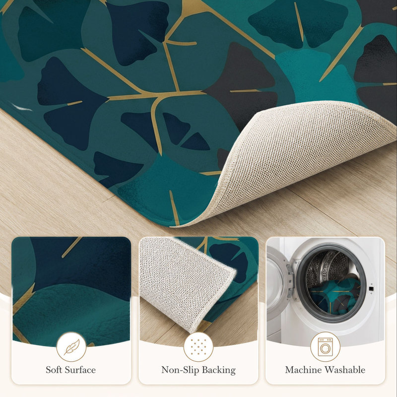 Geometric Leaf Non-Slip Washable Kitchen Mats