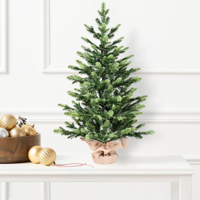 2ft Tabletop Christmas Tree, 230 Tips, Compact And Festive For Small Areas, Plastic Base Filled With Cement