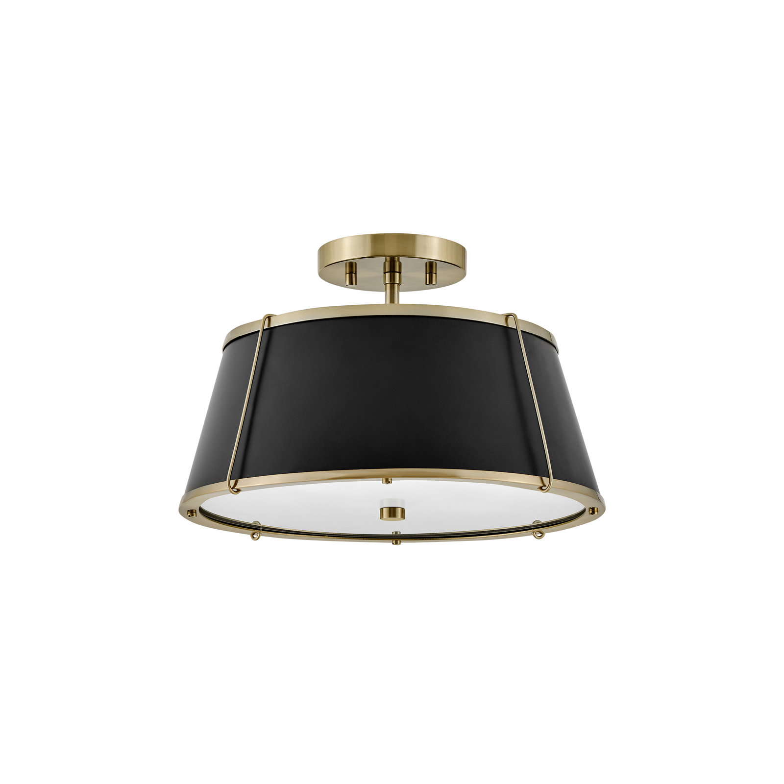 Moxie 2 Light Metal Semi Flush Mount, Warm Brass, Black