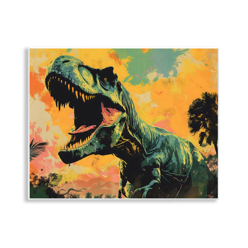 Roaring Dinosaur At Sunset Wall Plaque, design by Creative Studio
