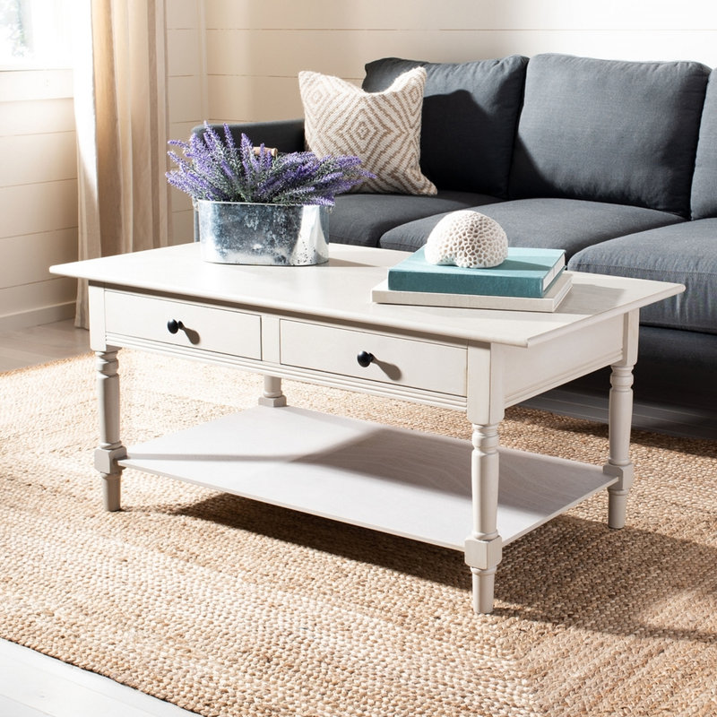 Table basse 2 tiroirs Barrasso, Gris clair