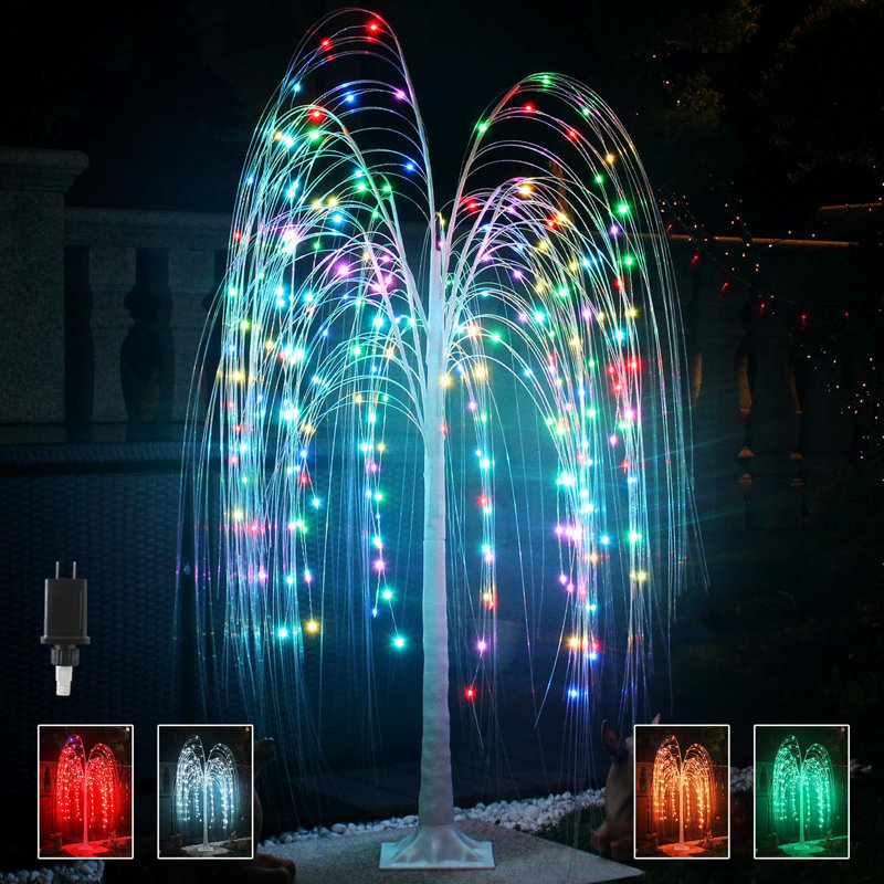 Lighted Willow Tree, 5ft 216 Led Weeping Willow Tree With 18 Colours Changing String Lights