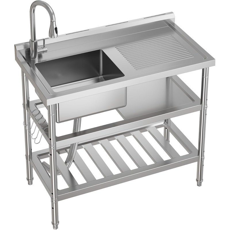 Évier utilitaire en acier inoxydable commercial 39,3 x 19,7 x 37 pouces
