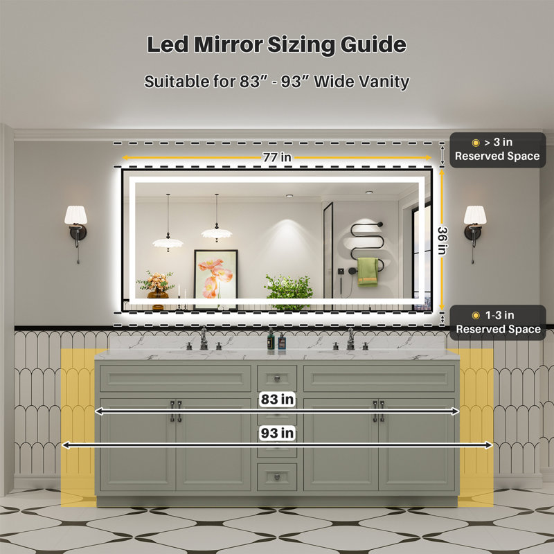 Miroir de salle de bain Matte, Rectangulaire, 77 po x 36 po