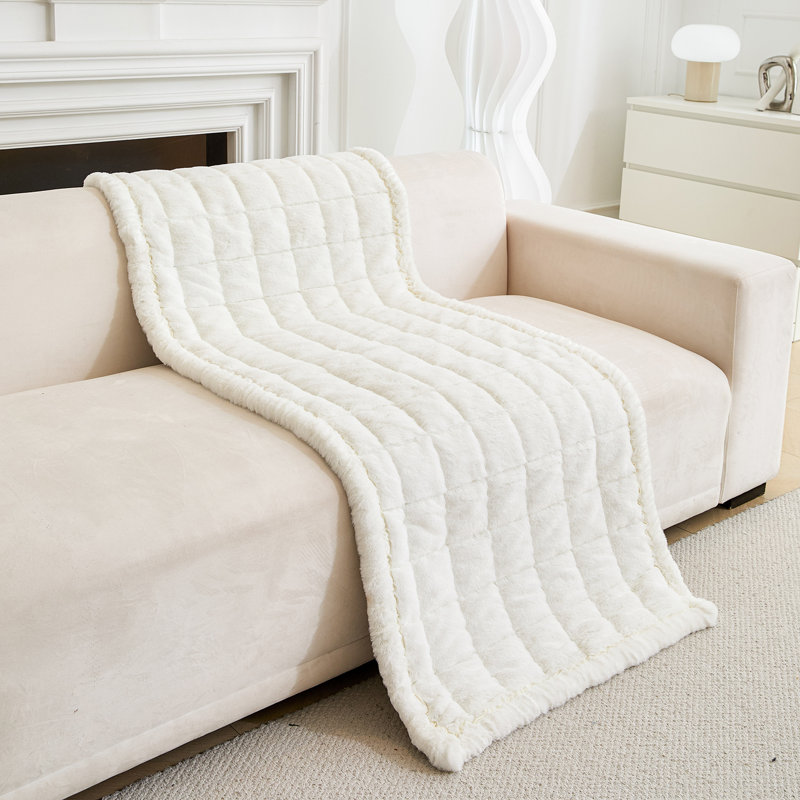 Fur Sofa Cushion Cover Slipcover, Non-Slip Couch Cushion, 2" H x 83" W x 27.56" D, Ivory Faux Fur