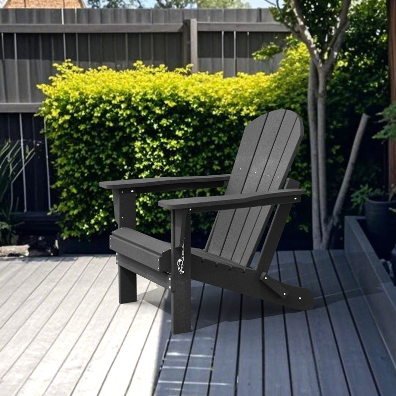 HDPE Folding Adirondack Chair, Weather-Resistant Outdoor Garden Chair, Black