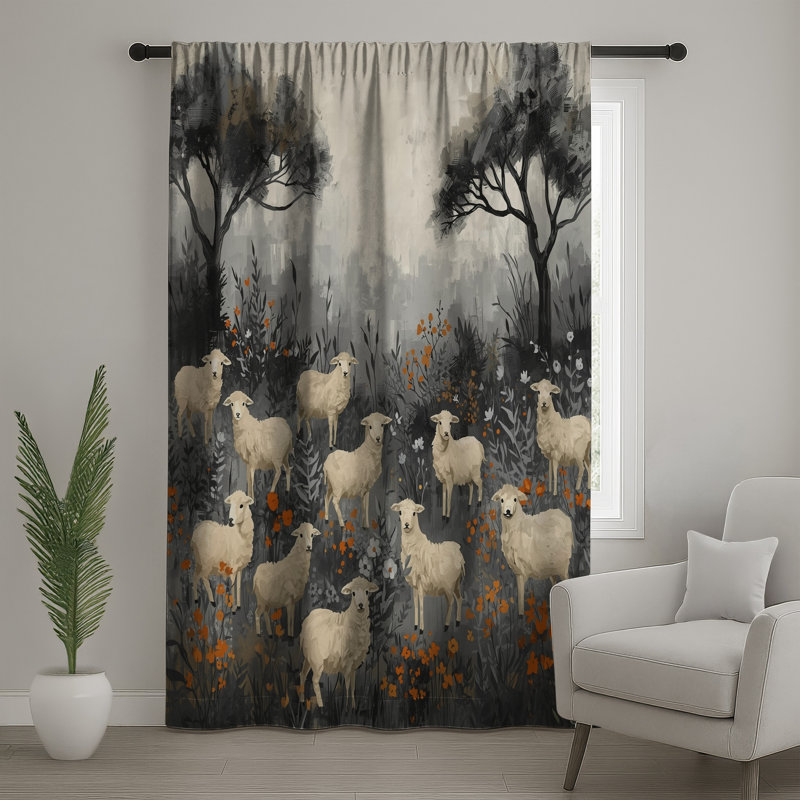 Rideaux Sheep In Wildflowers, 50" x 92" - 1 Panel, Sheer