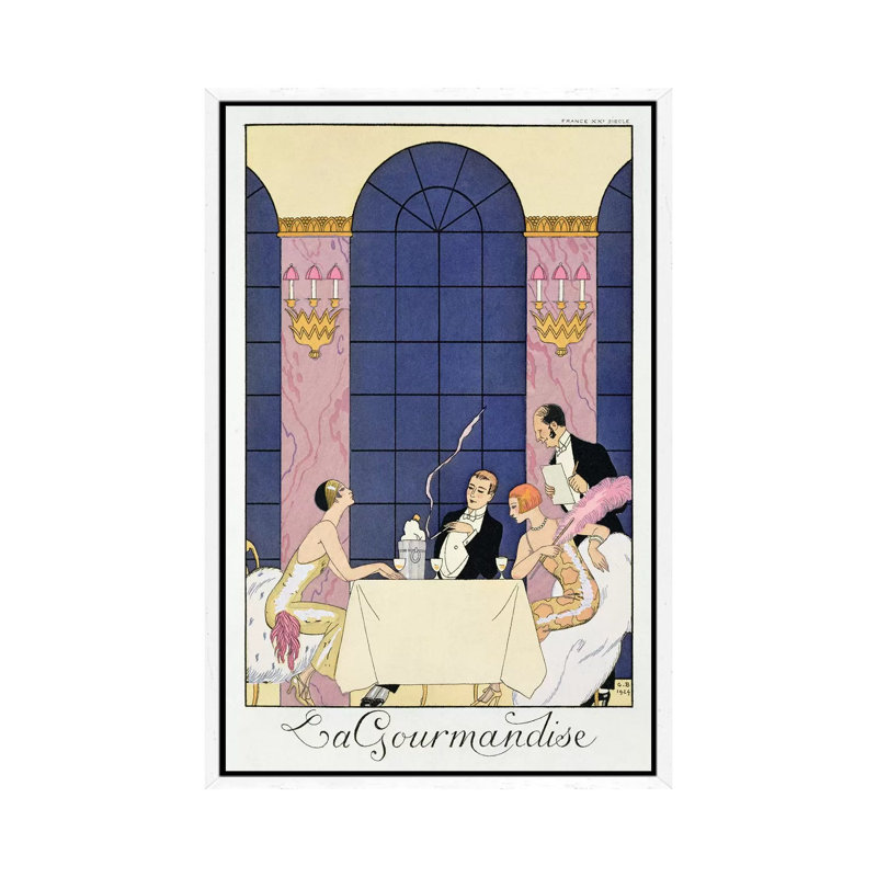 The Gourmands, 1920-30 by George Barbier - Painting on Canvas, White Framed, 66.04cm H x 45.72cm W x 3.81cm D