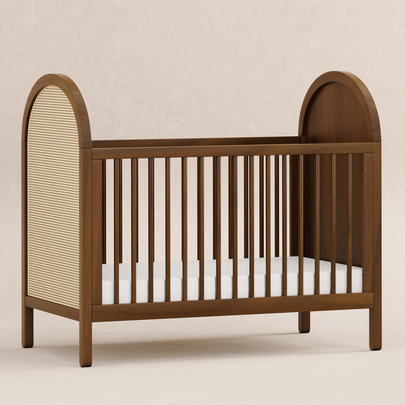 Bondi Cane 3-in-1 Convertible Crib with Toddler Bed Conversion Kit, Natural Walnut with Natural Cane