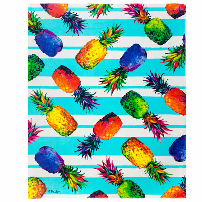 Sunshine Stripes Pineapple Beach Blanket - 54x70 Inch Oversized 100% Cotton Towel