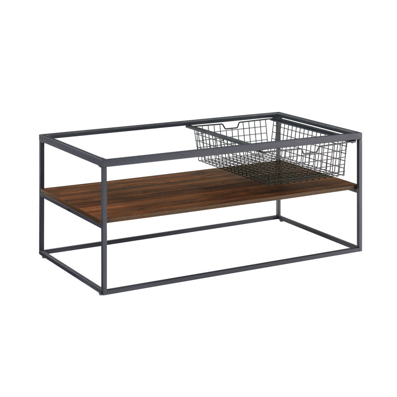 Glass Top Coffee Table, Dark Walnut