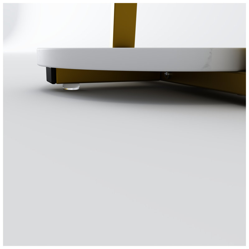Petite table d'appoint ronde avec rangement ouvert à 3 niveaux, finition blanche avec structure en métal doré