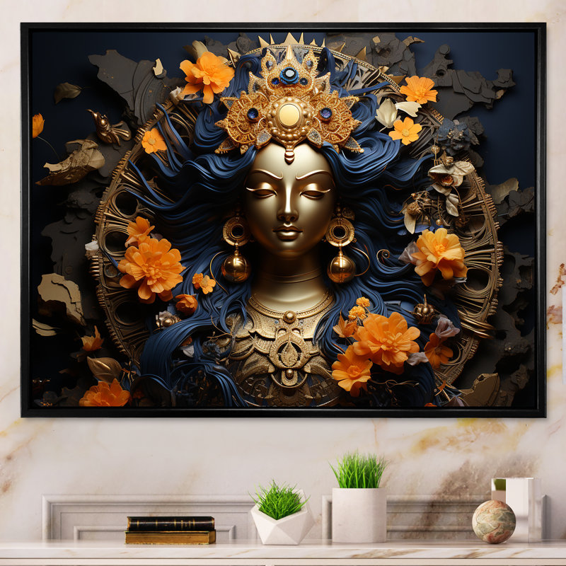 Hindouisme Kubera trésor topaze dieu I - décoration murale de l'hindouisme, Cadre flottant noir, H 30 po x l 40 po x P 1,5 po