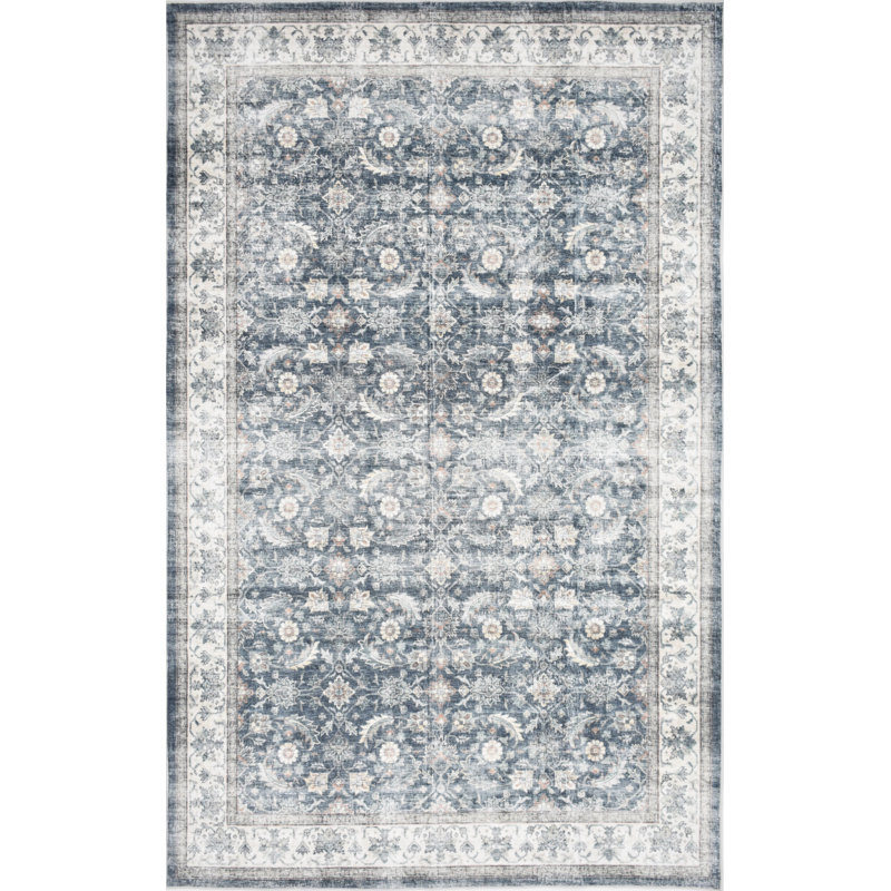 Tapis bleu délavé à la machine Whitley Symphony, Rectangulaire 8 pi x 10 pi