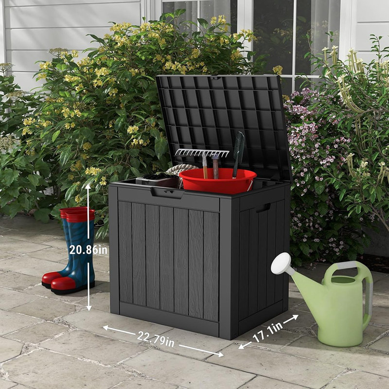 Boîte de rangement extérieure en résine, bac de rangement imperméable et résistant aux rayons UV pour coussins de patio, fournitures de piscine et outils de jardin - Noir