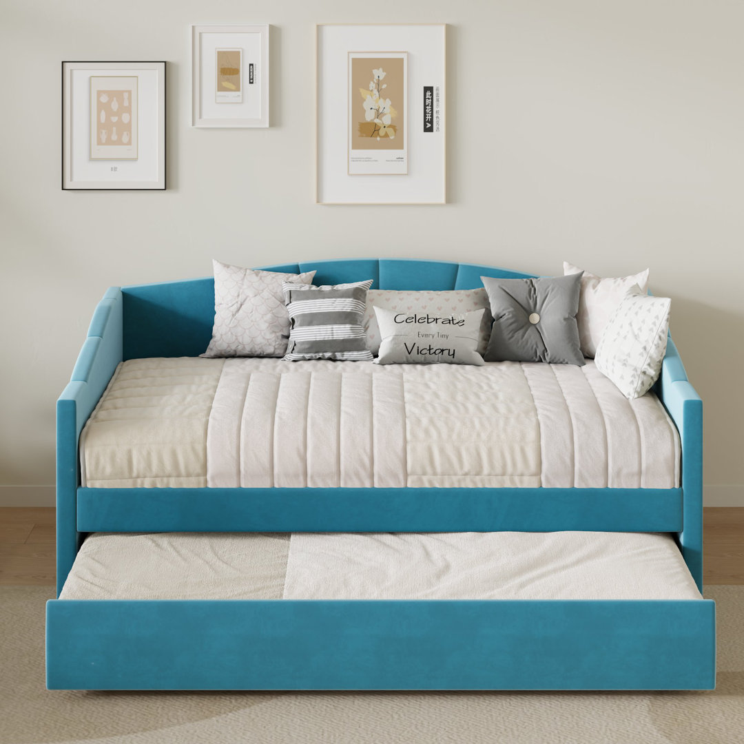 Velvet Elegance Twin Solid Wood Daybed with Space-Saving Trundle Bed, Sofa/ Guest Bed OSEAYA 