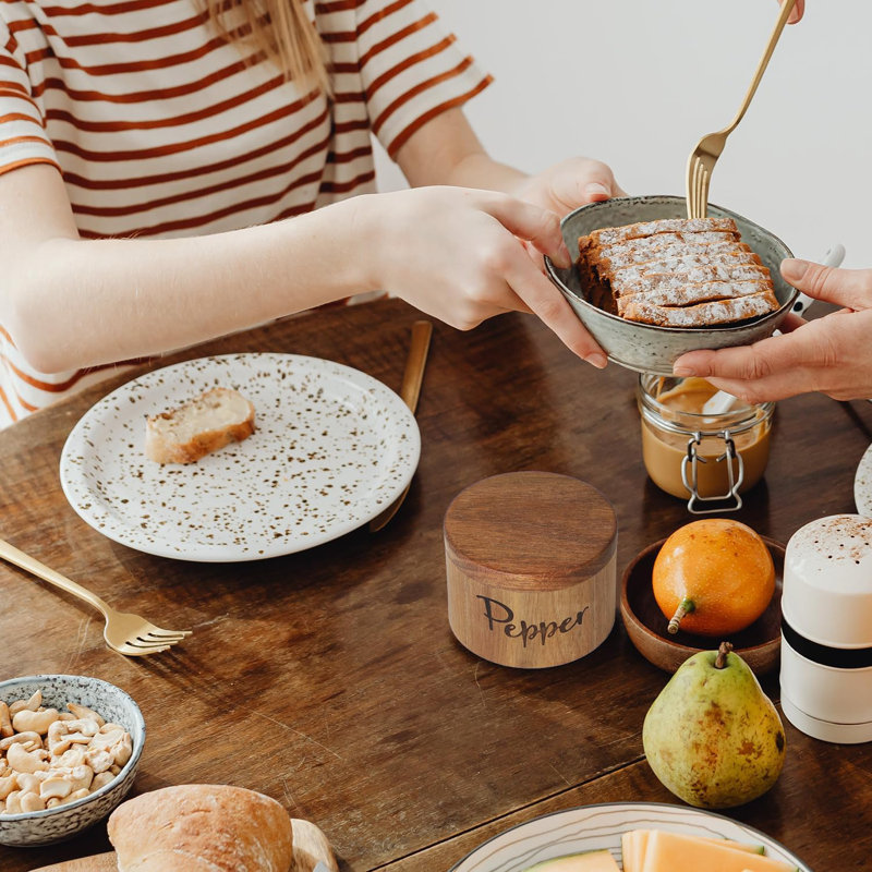 Boîte à épices en bois d'acacia avec couvercle pivotant pour comptoir de cuisine, cuve à sel avec cuillère intégrée