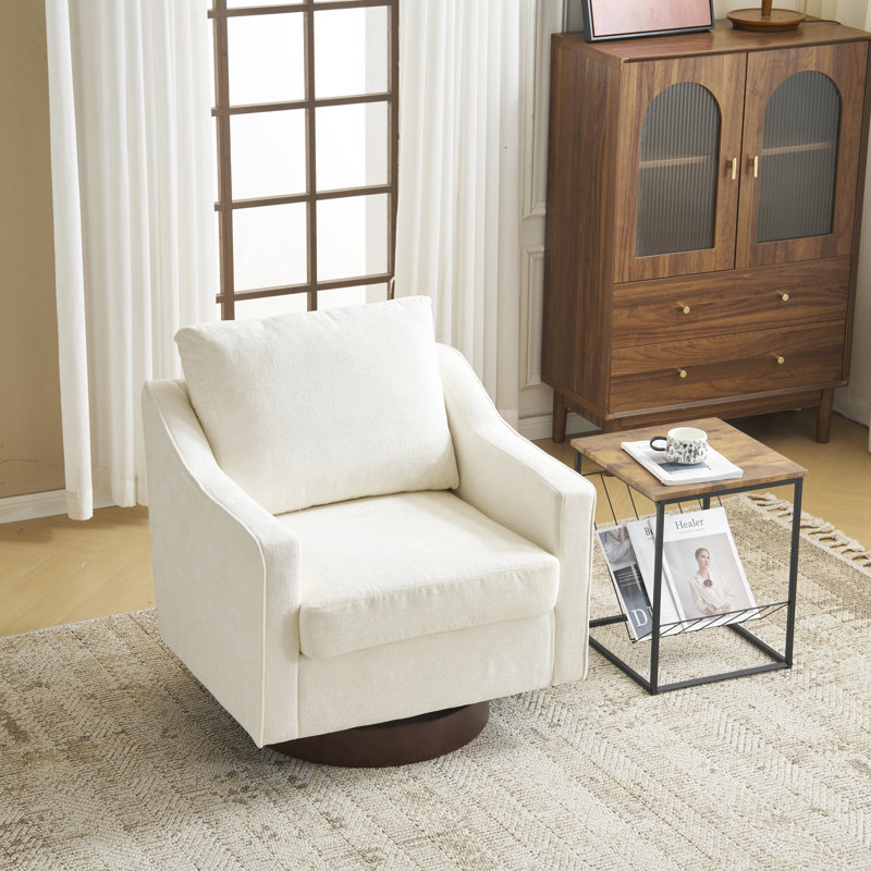 Chenille Living Room Swivel Barrel Accent Chair, Beige Chenille