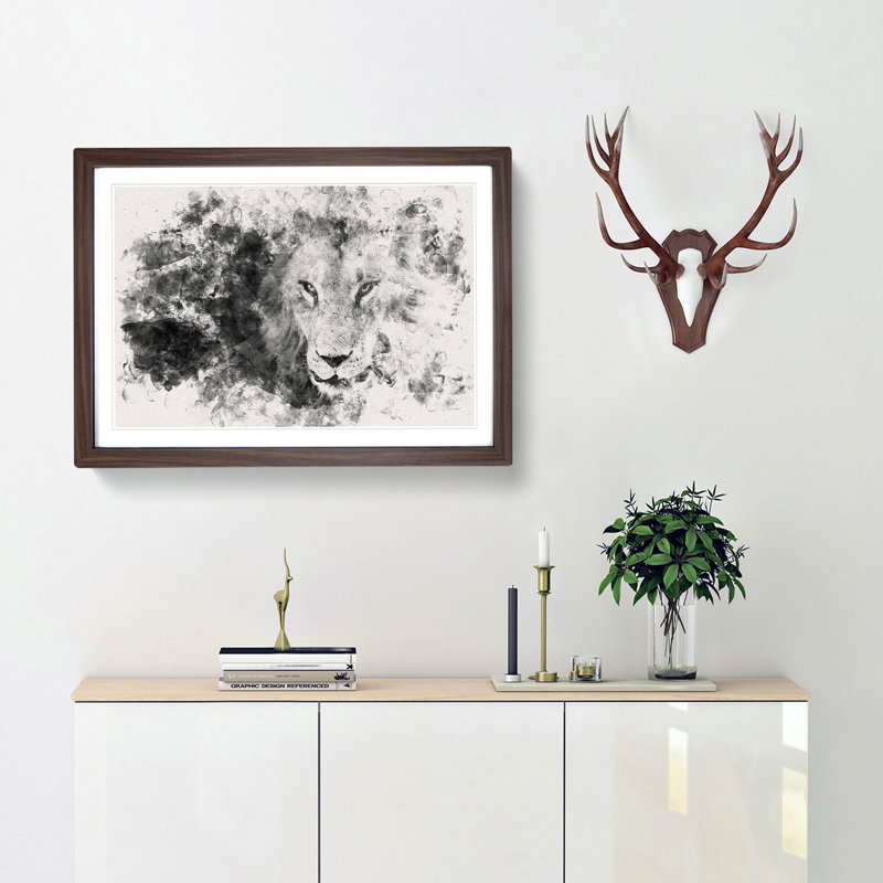 Portrait of a Lion - Framed Print, 33cm H x 45cm W x 2cm D, Walnut Framed