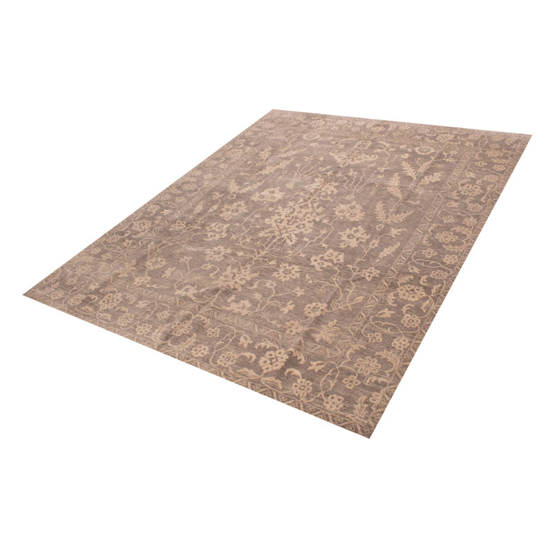 Tapis gris noué à la main unique 12 pi x 14 pi 11 po