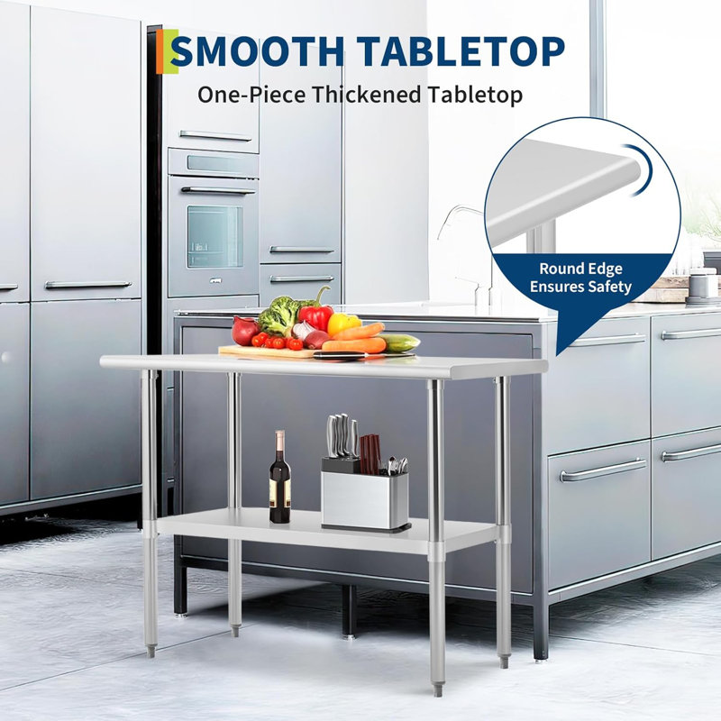 Heavy Duty Stainless Steel Table,  NSF Certified Kitchen Prep Table with Adjustable Shelf, 430+260 Lbs Capacity, Rust Resistant & Easy to Clean for Commercial & Home Use