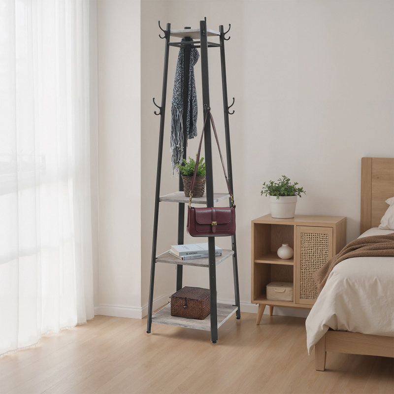 Garzon Steel Freestanding Coat Rack, Dark Brown/Black