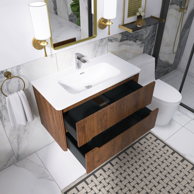 36 po W Meuble-lavabo mural simple en céramique blanche