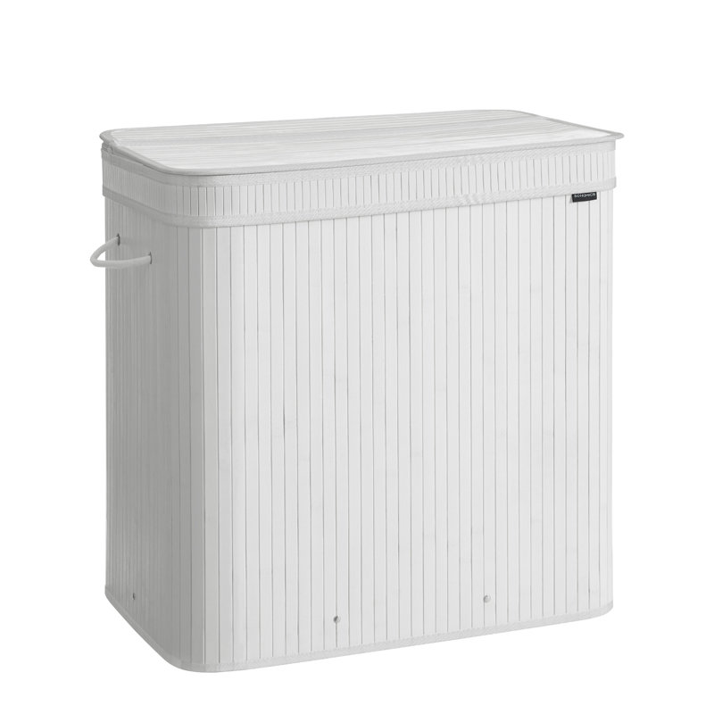 Bamboo Laundry Hamper with Handles, Cloud White