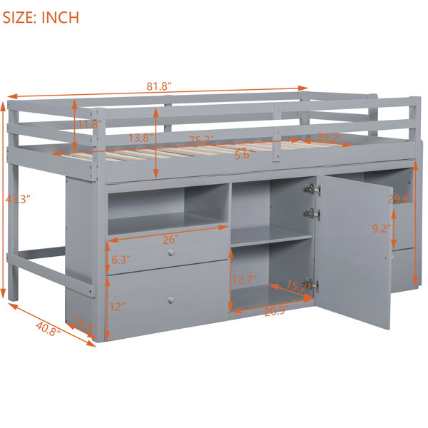 Latitude Run® 4 Twin Loft Bed In White With Cabinet And Shelves ...
