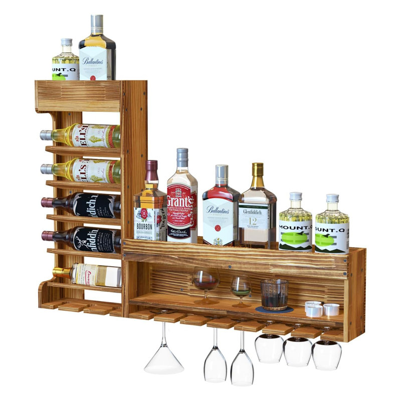 Hampston 13 Bottle Wall Mounted Wine Bottle & Glass Rack Brown