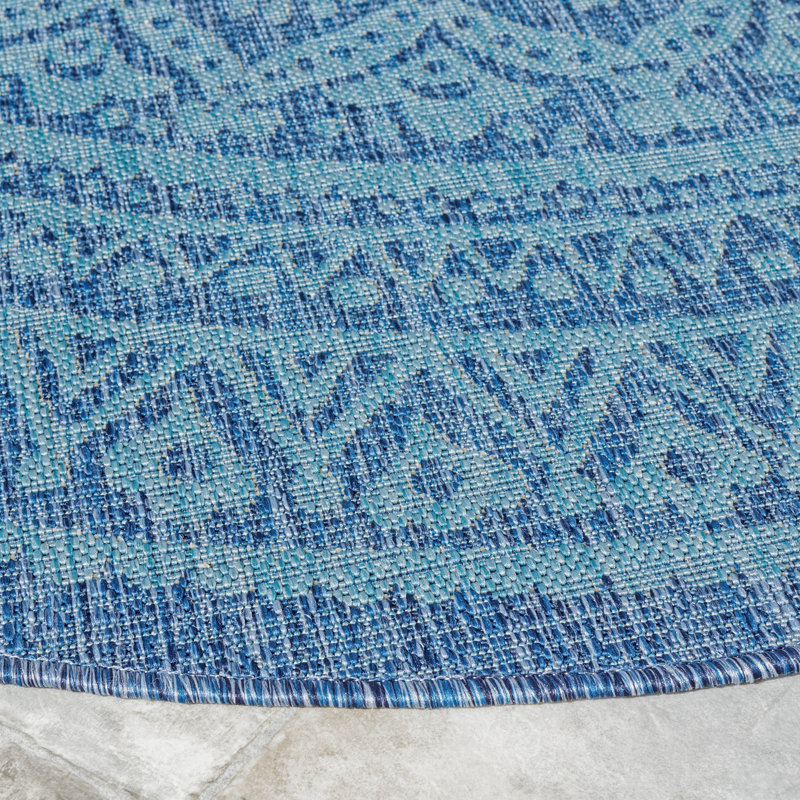 Melida Navy/Aqua Indoor/Outdoor Area Rug, Round 6'7"