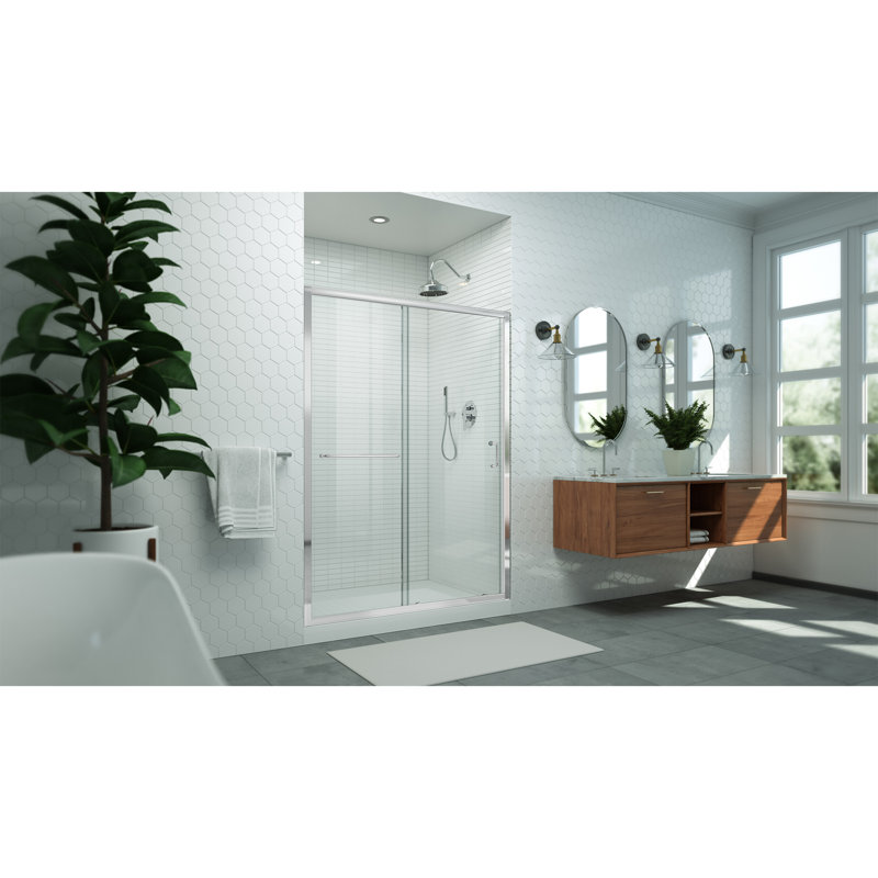 Porte de douche coulissante semi-sans cadre 50-54 x 72 Levantine, verre transparent, Chrome