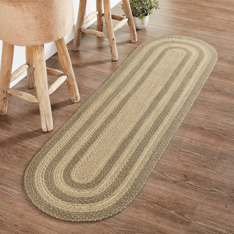 Tapis en laine tressé géométrique Amadus / kaki jute / taupe gris / crème, Ovale 1 pi 10 po x 6 pi