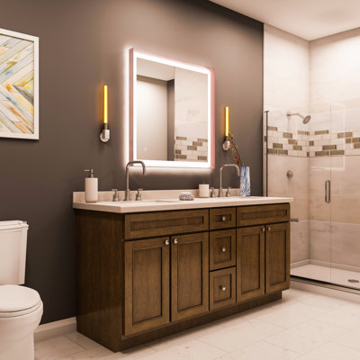LED Lighted Bathroom Vanity Mirror with Frontlit and Backlit Stepless 3 Colours Temperature Light & Anti-fog Wall Mirror
