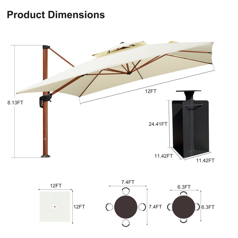 Parasol en porte-à-faux 144 po Jetton, Crème
