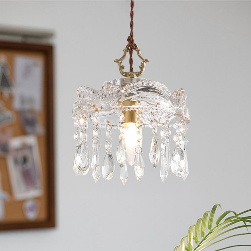 Crystal Glass Pendant Light Hanging Ceiling Lamp In Crown Design