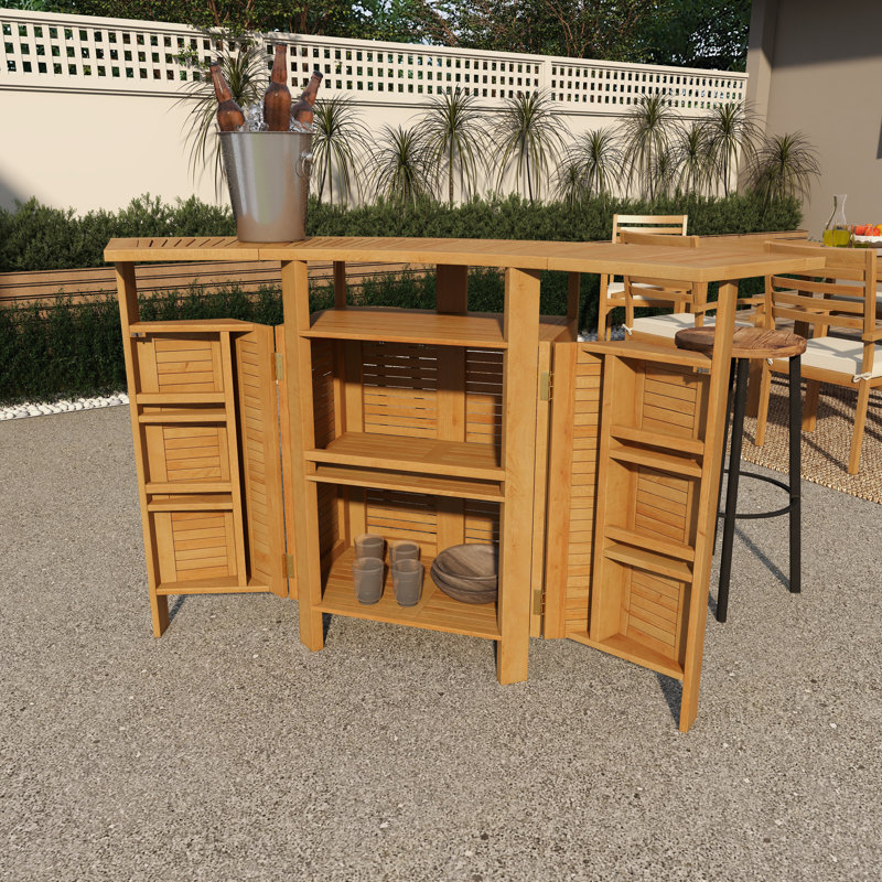 Kezia Rectangular Teak Folding Outdoor Bar Table , 70'' in. W 24'' in. D