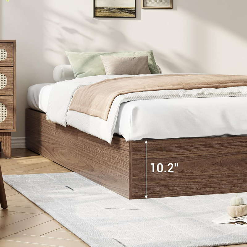 Twin XL Wood Platform Bed Frame with 2 Storage Drawers, No Box Spring, Brown, Twin XL