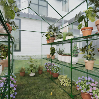 Heavy Duty Walk-In Greenhouse – 56"x85"x76" with 8 Shelves – Portable PE Plant Tent, Mesh Vent Windows, UV Protection, Weatherproof for Backyard Garden (Transparent)