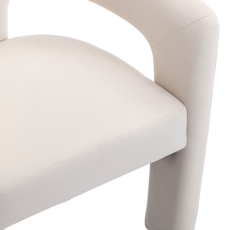 Modern Upholstered Barrel Dining Chairs, Ivory Velvet