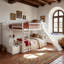 Lits peu encombrants avec rangement, lit double en bois blanc, maison familiale moderne