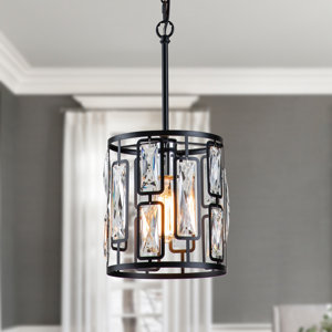 Modern Crystal 8.75"W in Black Dimmable & Adjustable Height Pendant Light