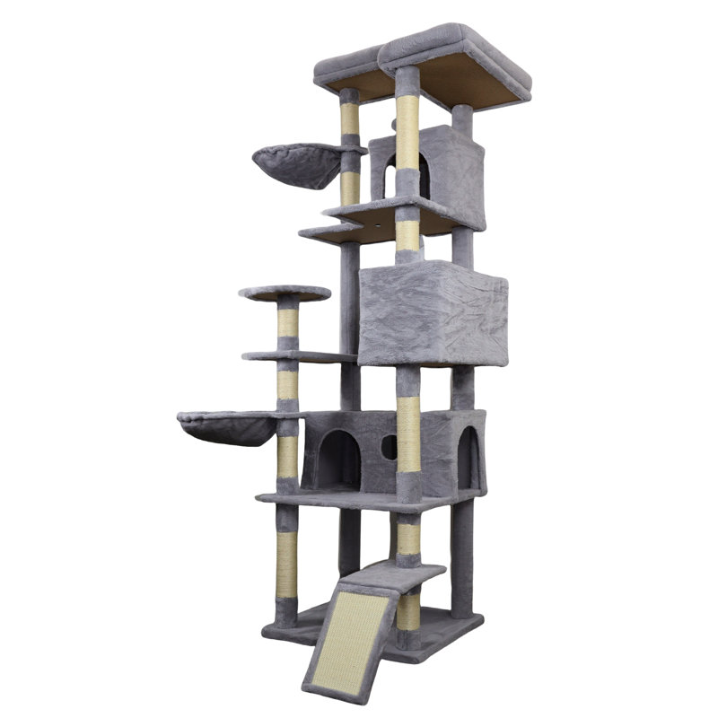 Tour pour arbre à chat 84 po gris foncé, grattoir, plateforme et installation simple avec finition, poteaux, condos spacieux pour compagnons félins