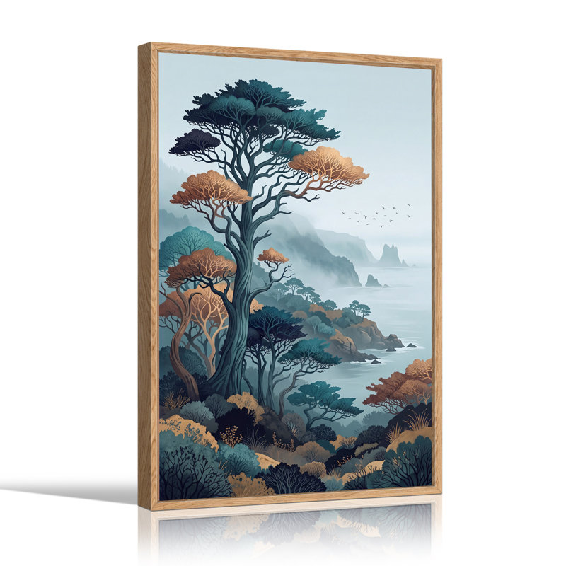 "Trees and Coastline" bleu sarcelle stylisé, 48"H x 32"W