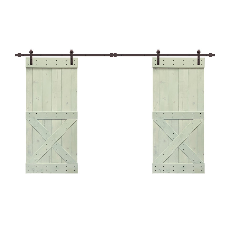 Porte de grange à panneaux et en métal avec trousse de quincaillerie d'installation, 42 po x 84 po, Vert sauge