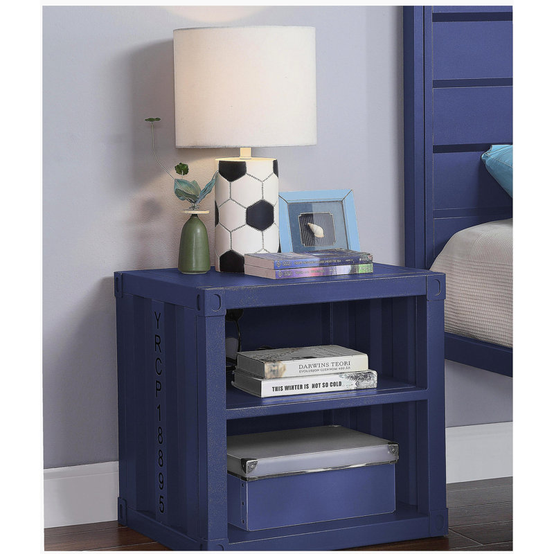 Cargo Blue Surface Bedside Table with USB