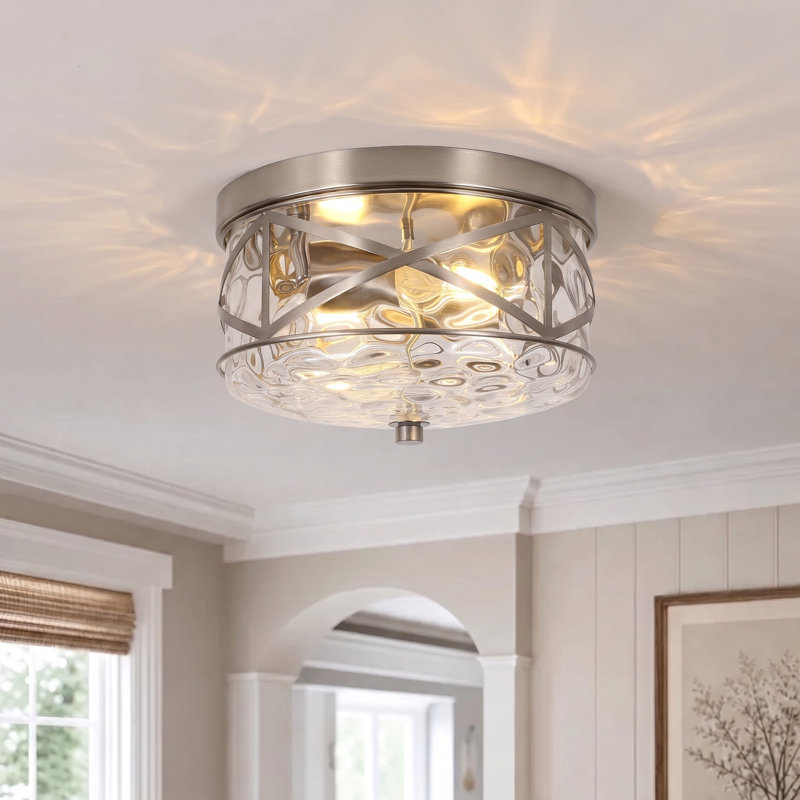 Plafonnier encastré en verre 2 lumières Alixandra, Nickel brossé, L 10 po x l 10 po x H 5 po