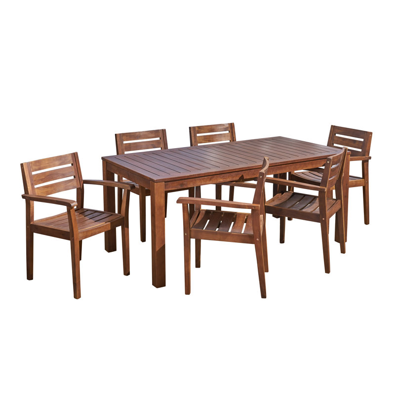 Xavier 6 - Person Acacia Wood Patio Dining Set with Rectangular Table