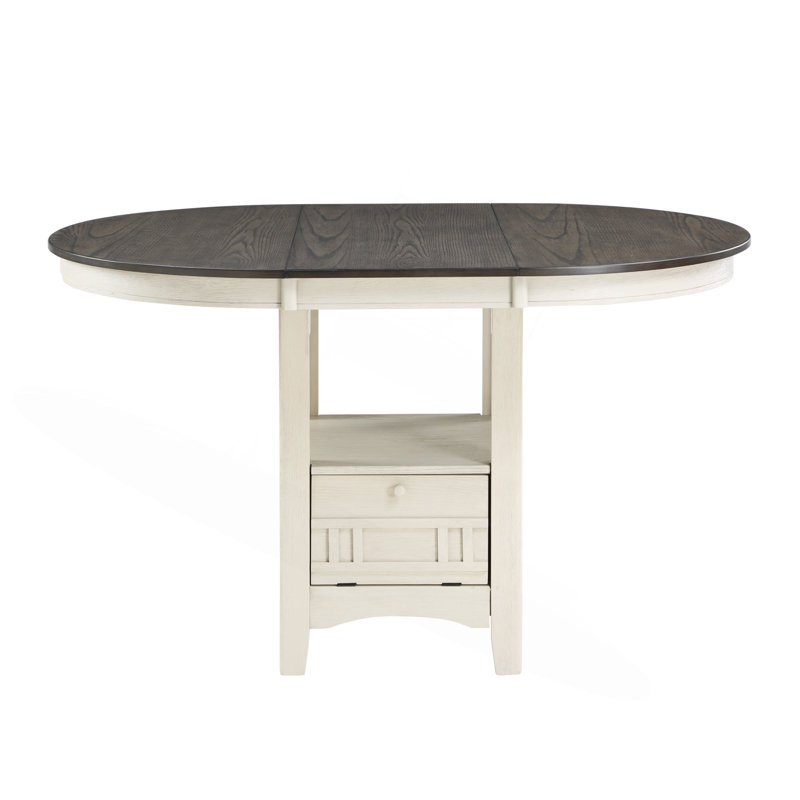 Table de salle à manger à hauteur de comptoir avec rallonge et base de rangement 1 blanc antique et brun Rosy, Gris
